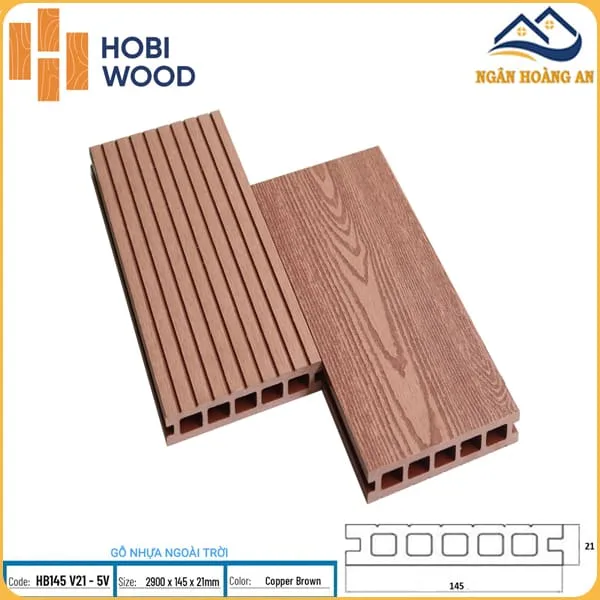 Sàn  Ngoài Trời HobiWood 5 Lỗ Vuông HB145 V21-5V